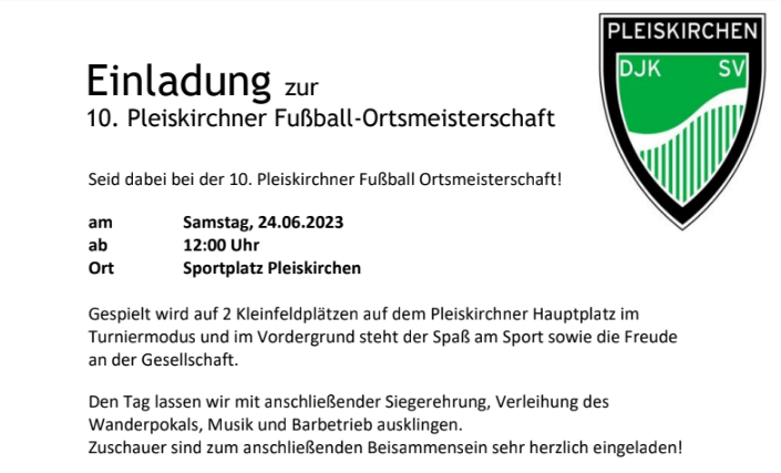 SVP Fußball Ortsmeisterschaft am 24.06. - jetzt anmelden!