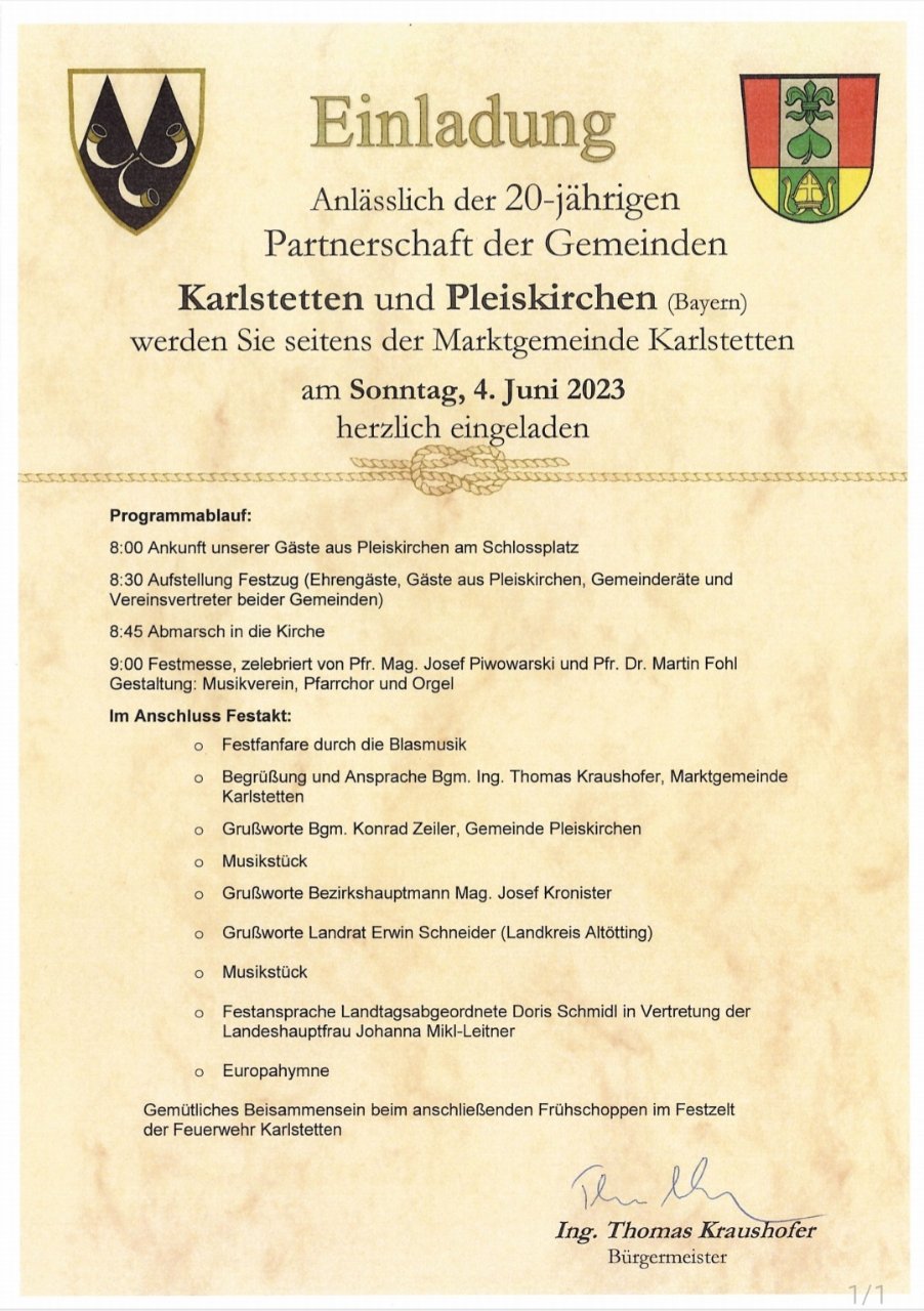 Einladung Partnergemeinde Karlstetten